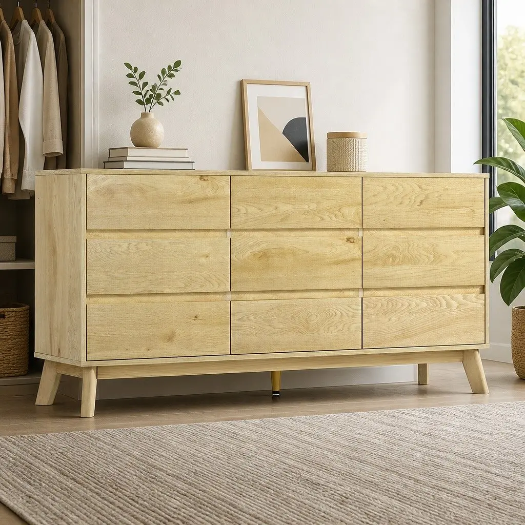 Pine Tallboy Dresser Chest of Drawers 9 Drawer Bedroom Storage Cabinet