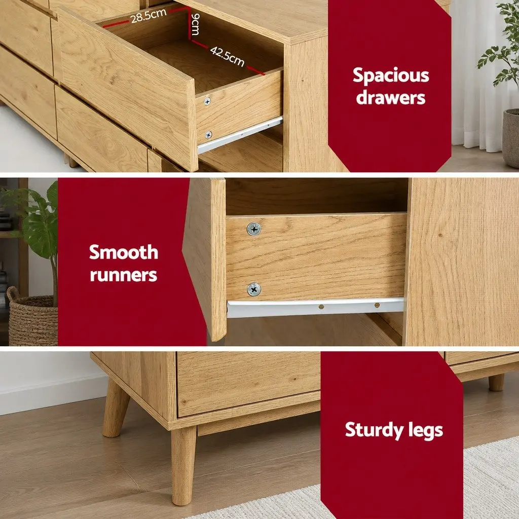 Pine Tallboy Dresser Chest of Drawers 9 Drawer Bedroom Storage Cabinet