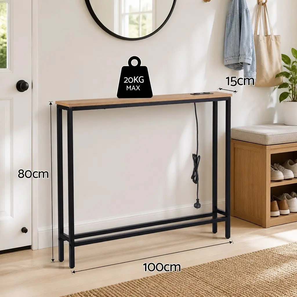 Console Table Charging Station 100cm x 15cm Black or Walnut