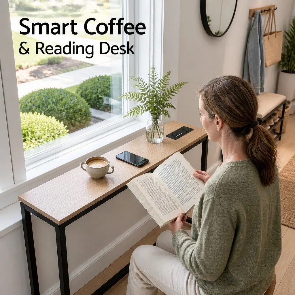 Console Table Charging Station 100cm x 15cm Black or Walnut