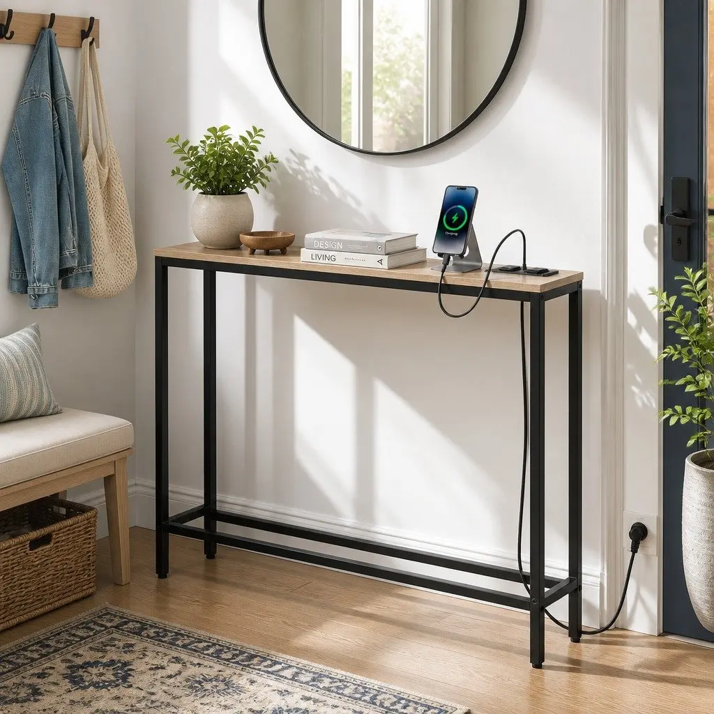 Console Table Charging Station 100cm x 15cm Black or Walnut