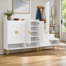 Shoe Cabinet Bench Set White 10 Tier Adjustable Shelves Hallway Storage