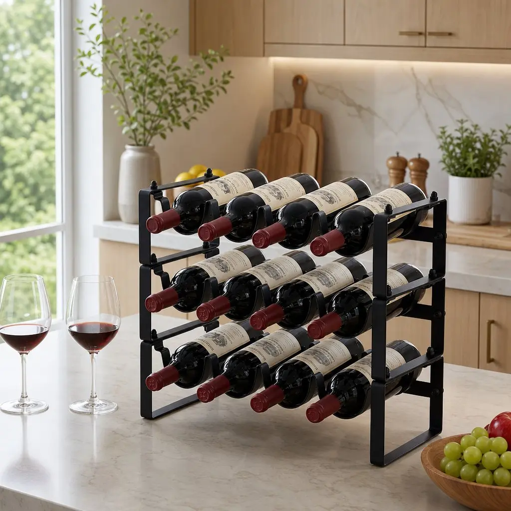 3-Tier Metal Wine Rack for 12 Bottles