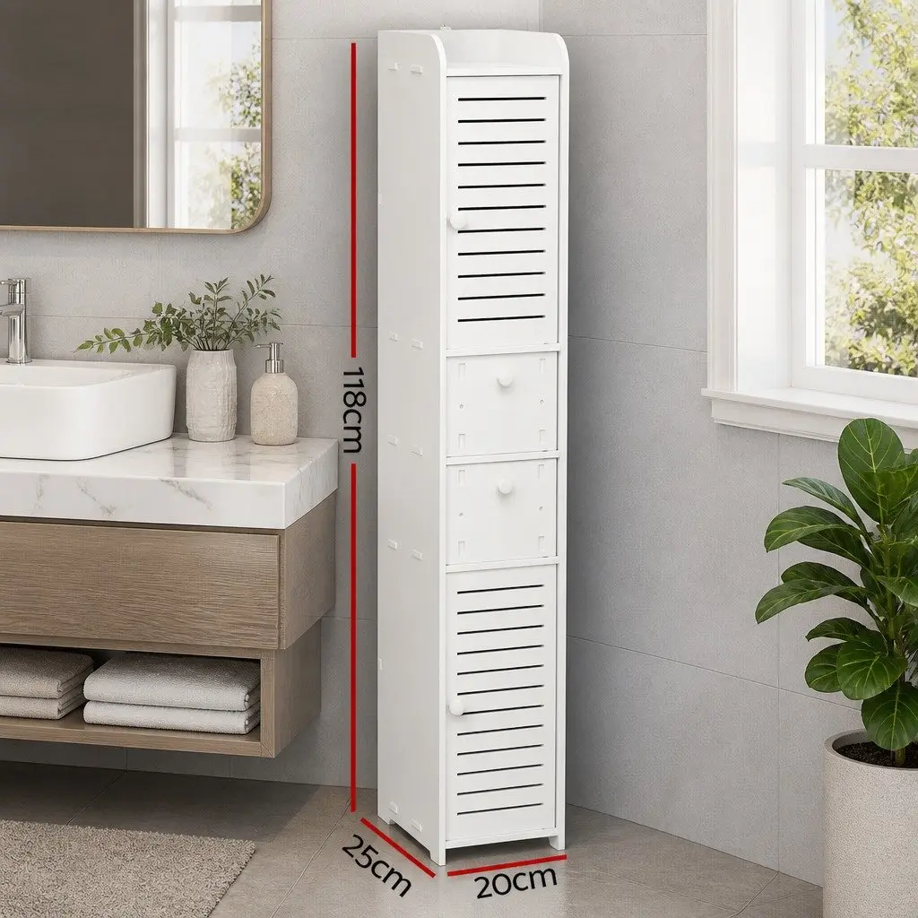 Slim White Bathroom Cupboard Storage Cabinet Corner Laundry Tallboy 20cm W x 25cm D x 118cm H