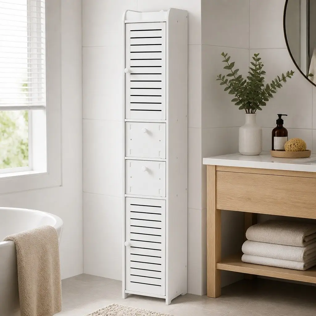 Bathroom Storage Cabinet 2X Toilet Laundry Tallboy Cupboard Drawers White