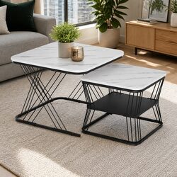 Nesting Coffee Table Set with Marble Design for Value