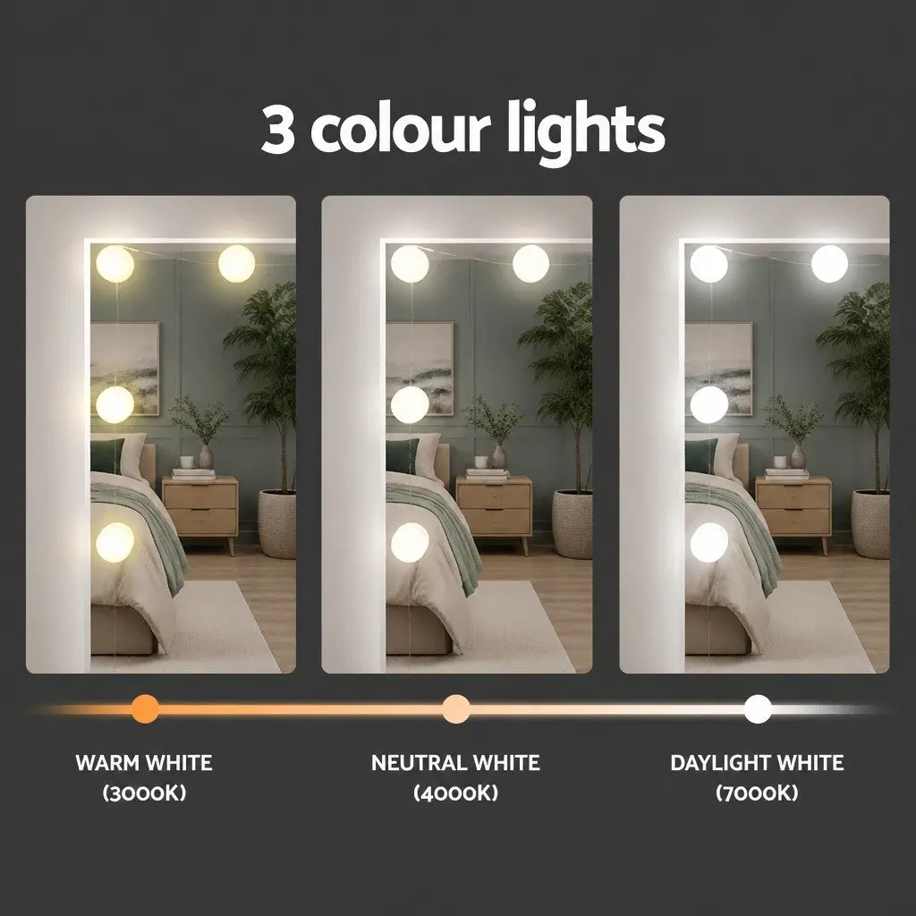 Dressing Table Set LED Makeup Mirror Stool White Vanity Storage Drawers 9 Piece