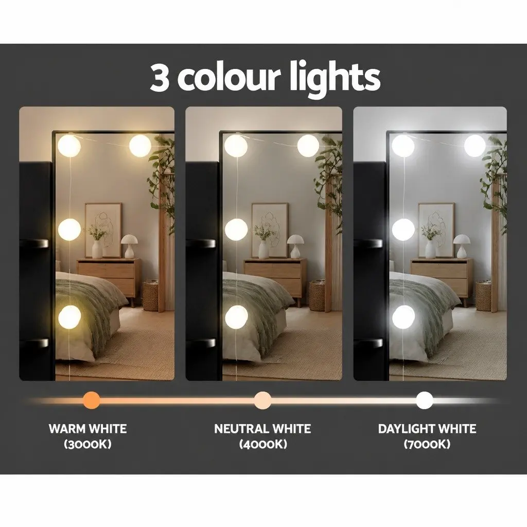 Dressing Table Set Makeup Vanity Hollywood Mirror Black with Stool 10 LED Bulbs