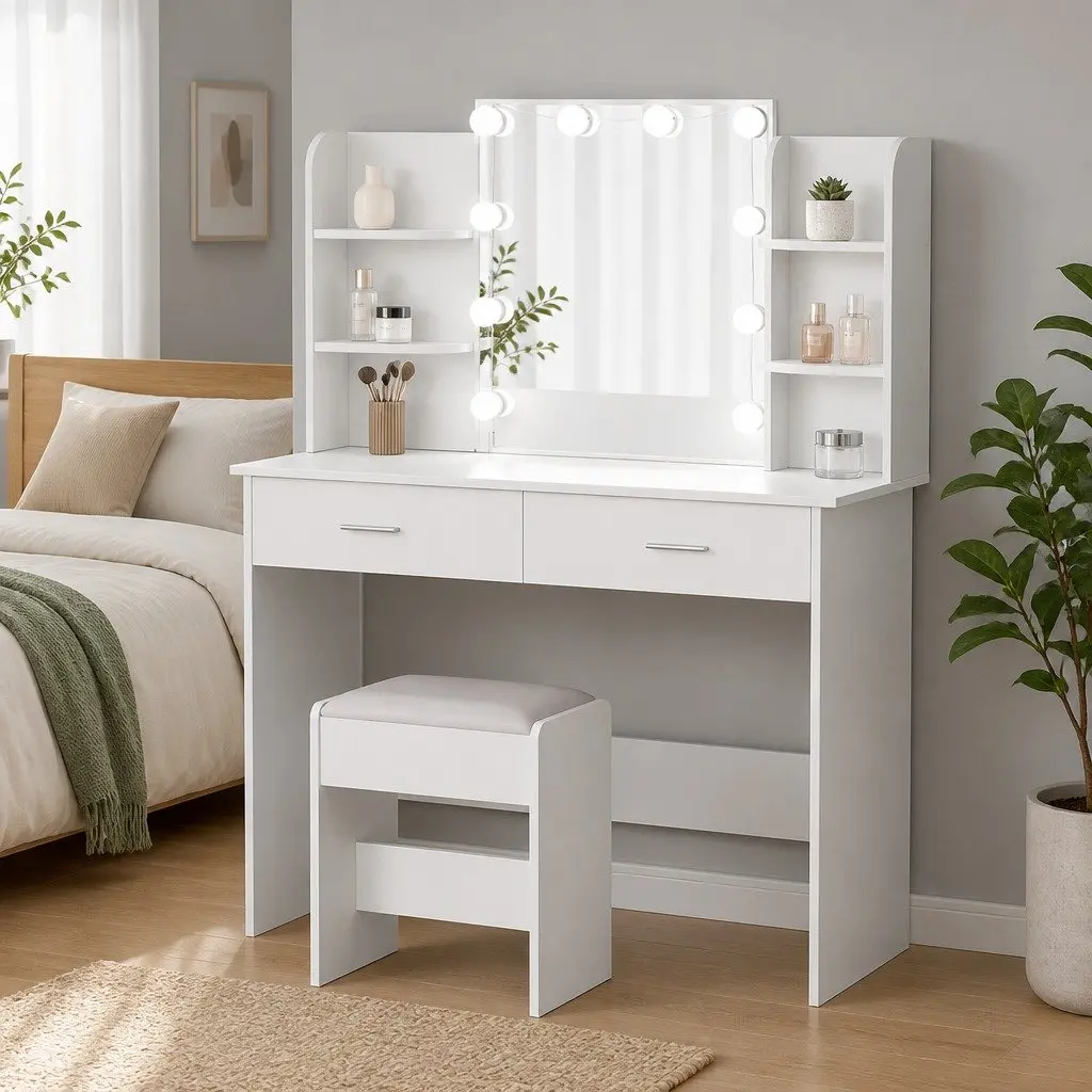 Vanity Table with LED Mirror and Stool