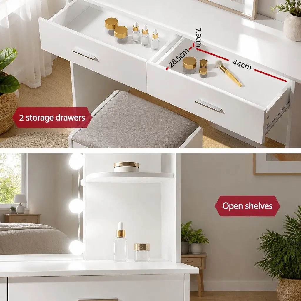 Dressing Table Set LED Mirror Makeup Vanity Desk White with Stool