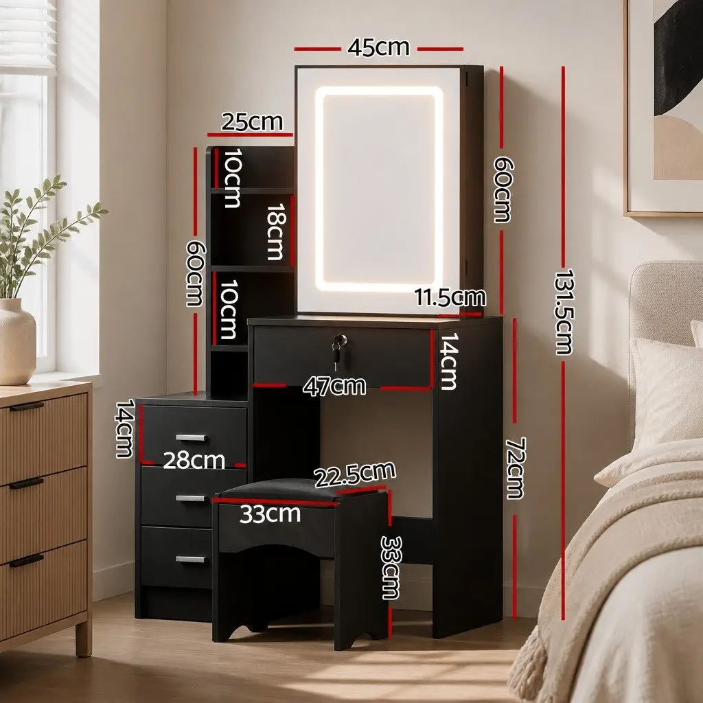 Dressing Table Vanity Desk with LED Lights Black Bedroom Furniture