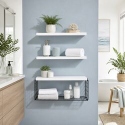 Floating Wall Shelf Set of 3 White Storage Display Organiser Kitchen Bathroom