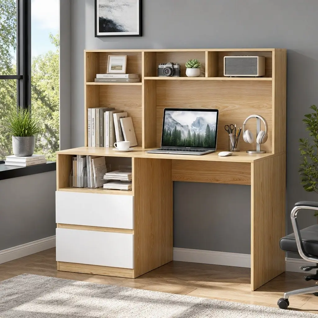 White Computer Desk with Ample Storage Space