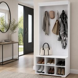 Smart Hall Tree Shoe Rack with Bench for Convenience 180cm White