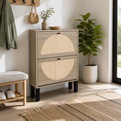 Reliable Shoe Rack Cabinet with Rattan Features