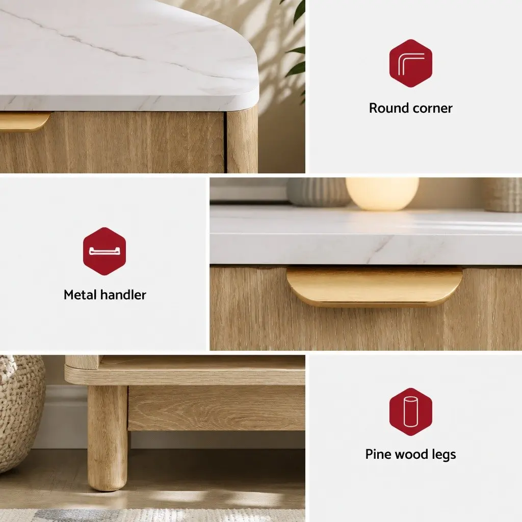 Bedside Table Storage 1 Drawer Open Shelf 48cm Pine