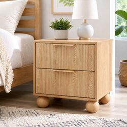 Bedside Table 2 Drawers Pine MDF Metal Handles Storage Nightstand Bedroom