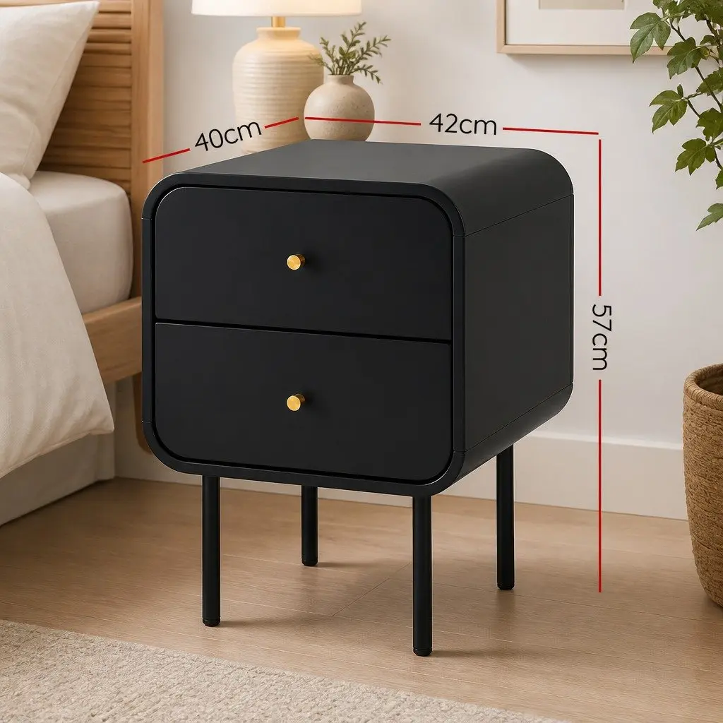 Bedside Table 2 Drawers Side End Table Nightstand with Metal Handles Storage