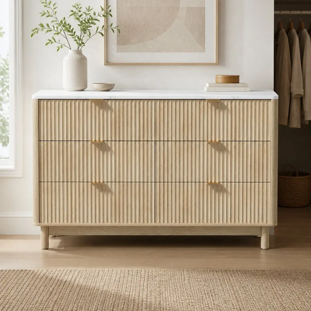 6 Drawer Chest of Drawers Storage Cabinet Pine Wooden Bedroom Furniture 120 x 40 x 75cm