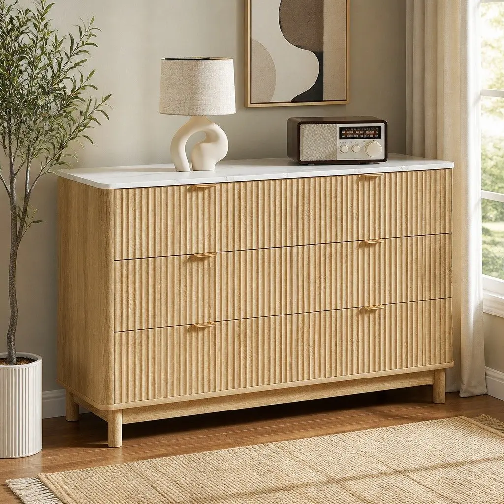 6 Drawer Chest of Drawers Storage Cabinet Pine Wooden Bedroom Furniture 120 x 40 x 75cm