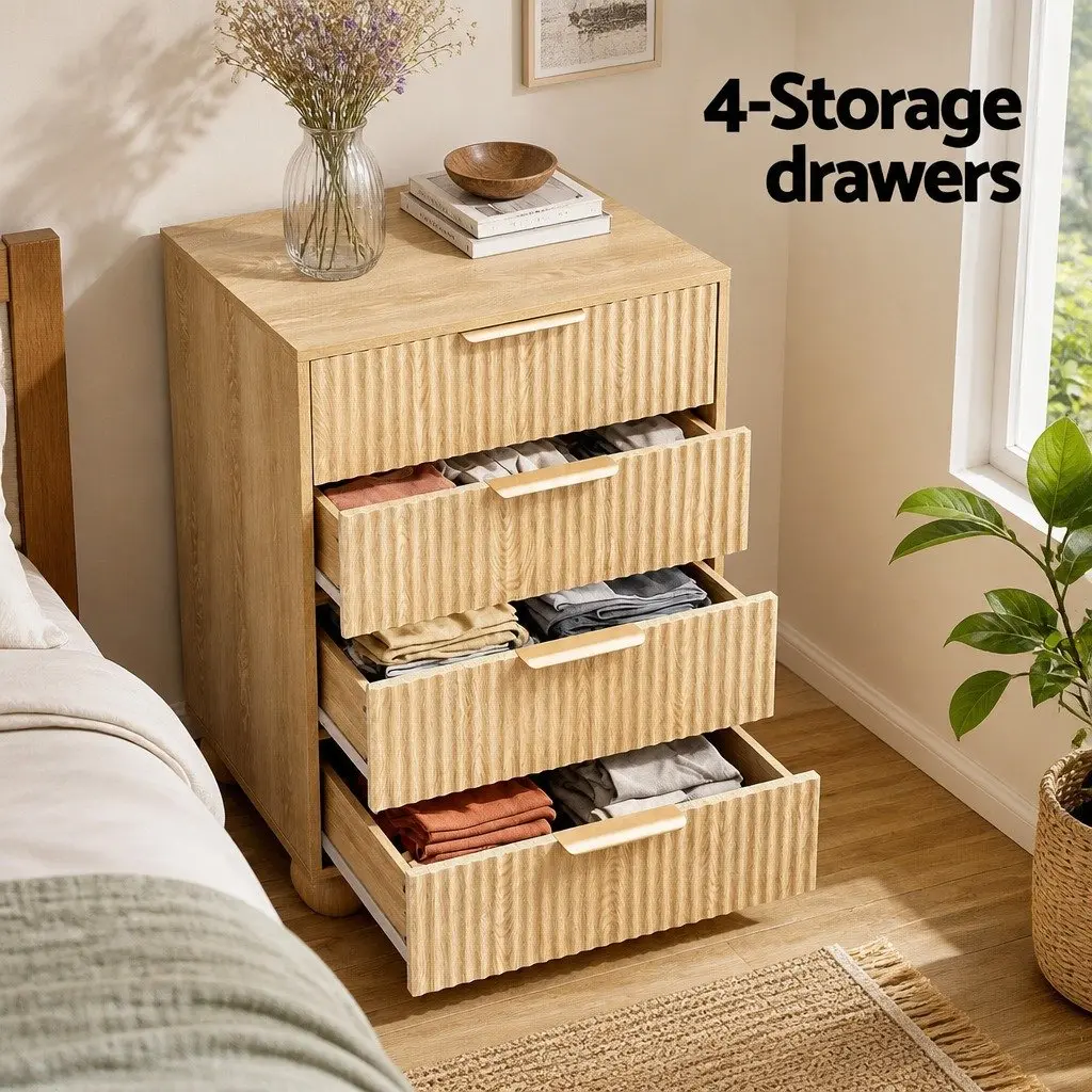 4 Drawer Chest of Drawers Storage Cabinet Bedroom Tallboy Pine 60W x 40D x 90H cm
