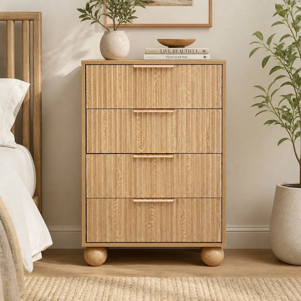 4 Drawer Chest of Drawers Storage Cabinet Bedroom Tallboy Pine 60W x 40D x 90H cm