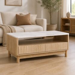 Value-Driven Coffee Table with Marble Finish and Drawers