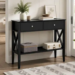 Black Console Table with 2 Drawers for Practical Storage
