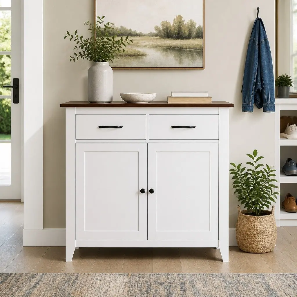 Buffet Sideboard Storage Cabinet 90cm Kitchen Dining Room Cupboard 2 Drawers