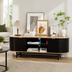 Warm and Practical Black Pine Entertainment Unit