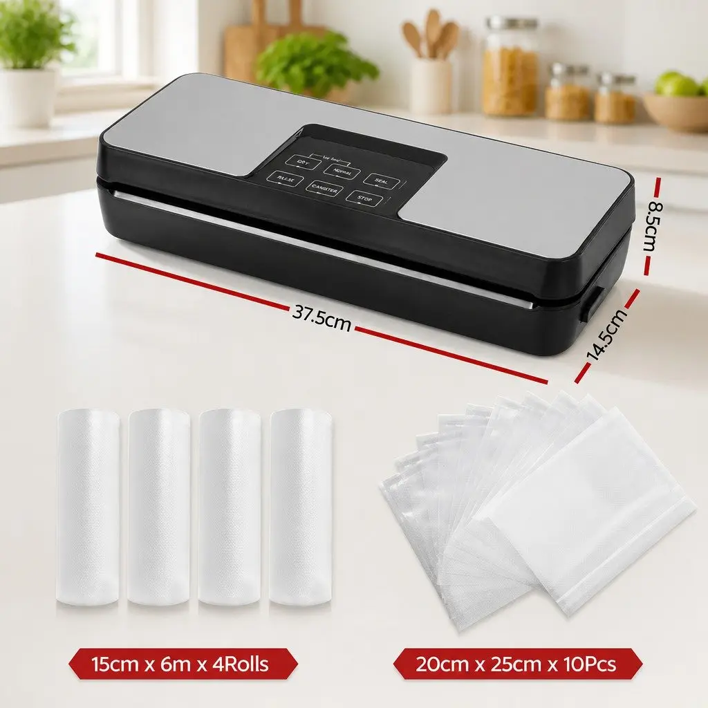 Food Vacuum Sealer Machine Automatic Seal 5 Modes 370mm Silver and Black