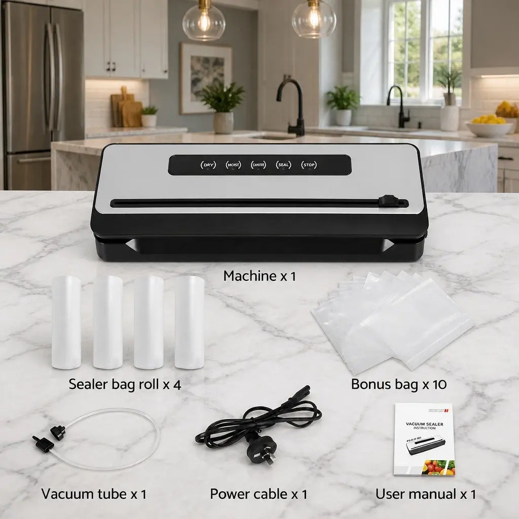 Food Vacuum Sealer Machine 110W Touch Control 32cm Silver Black