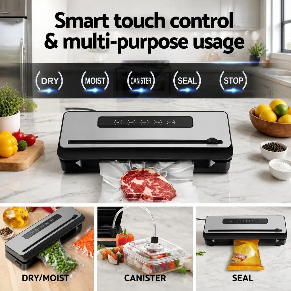 Food Vacuum Sealer Machine 110W Touch Control 32cm Silver Black