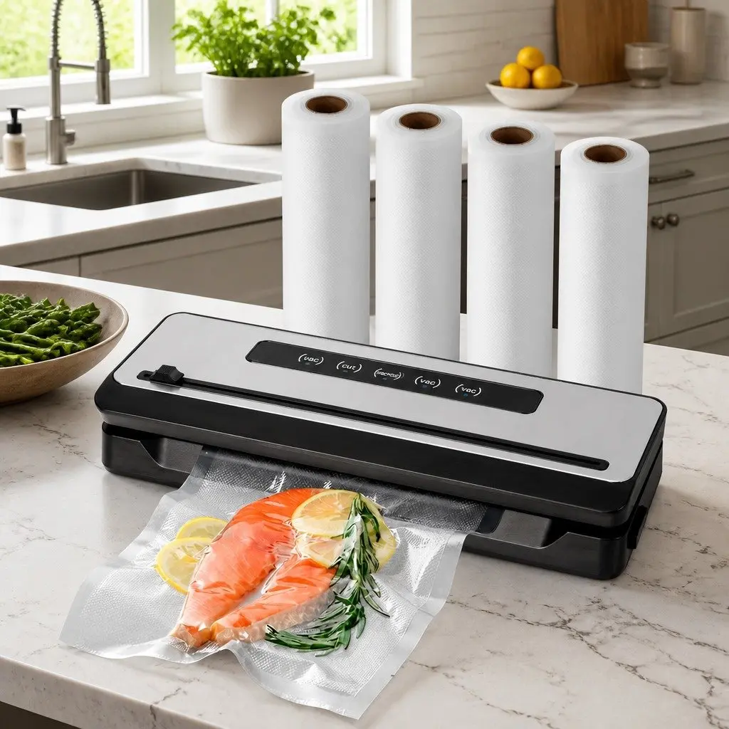 Food Vacuum Sealer Machine Touch Control 110W Silver and Black