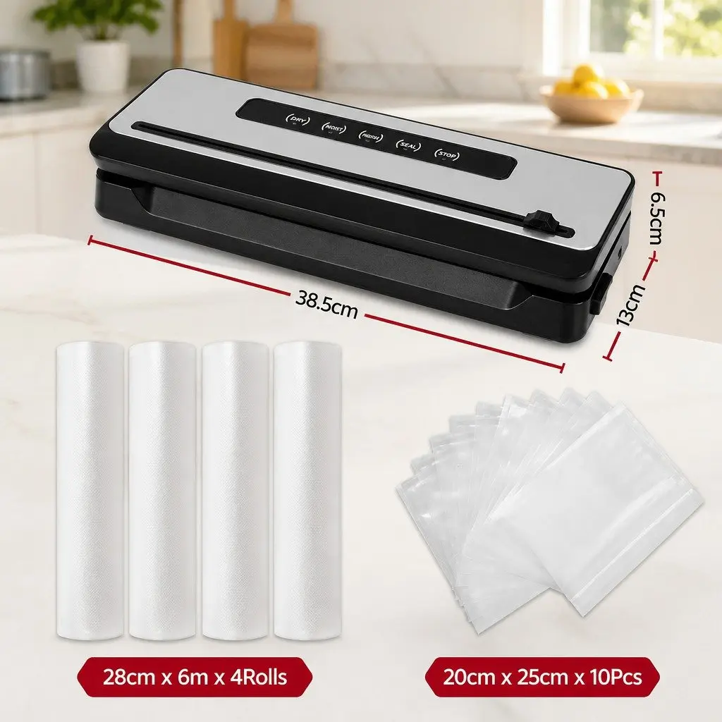 Food Vacuum Sealer Machine Touch Control 110W Silver and Black
