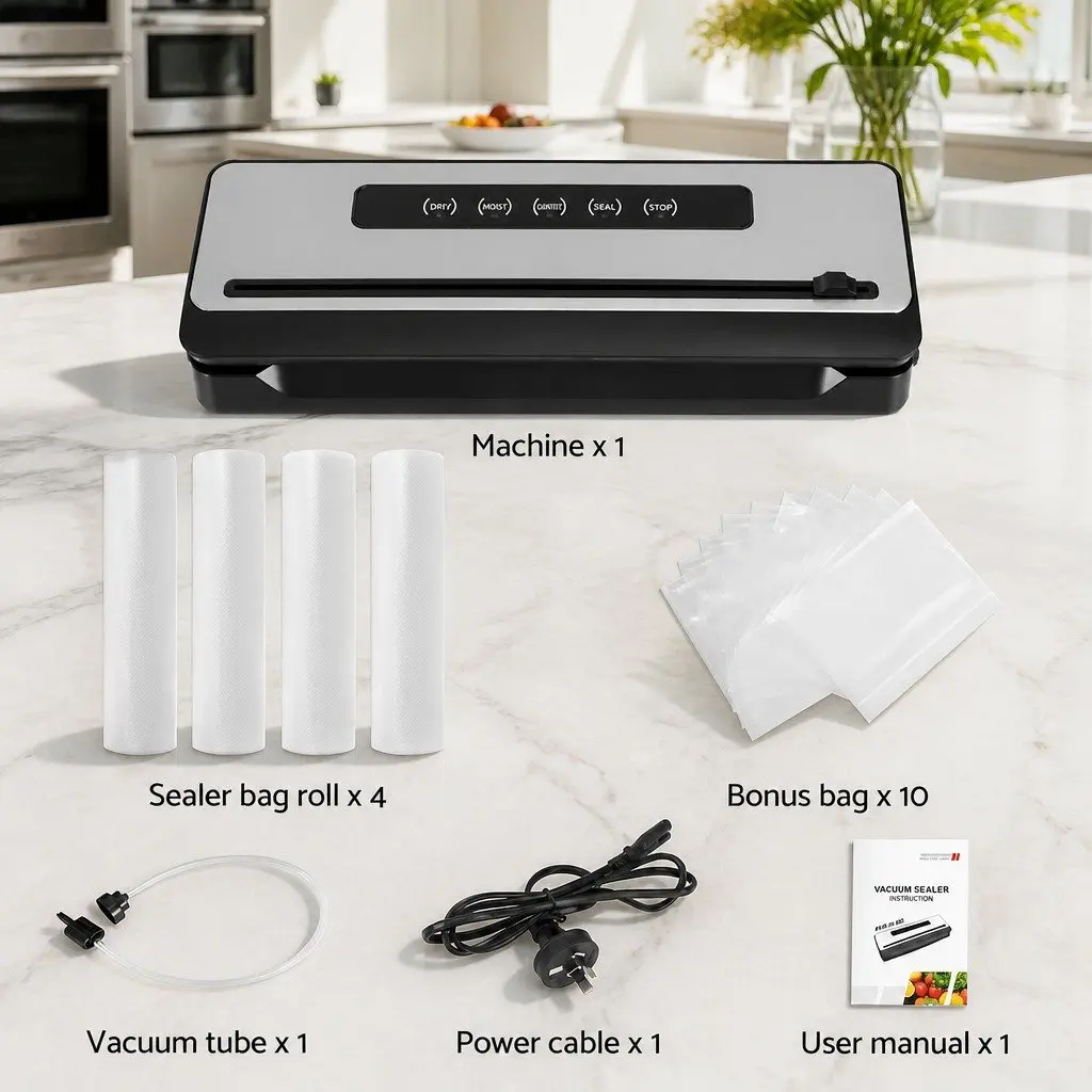 Food Vacuum Sealer Machine Touch Control 110W Silver and Black