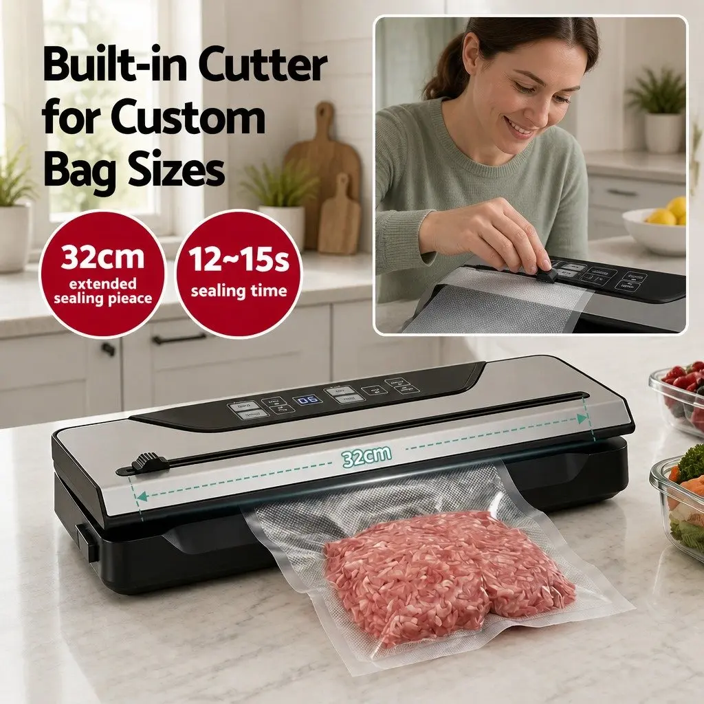 Food Vacuum Sealer Machine Auto Seal 9 Modes Marinate Adjustable Vacuum Pressure Black