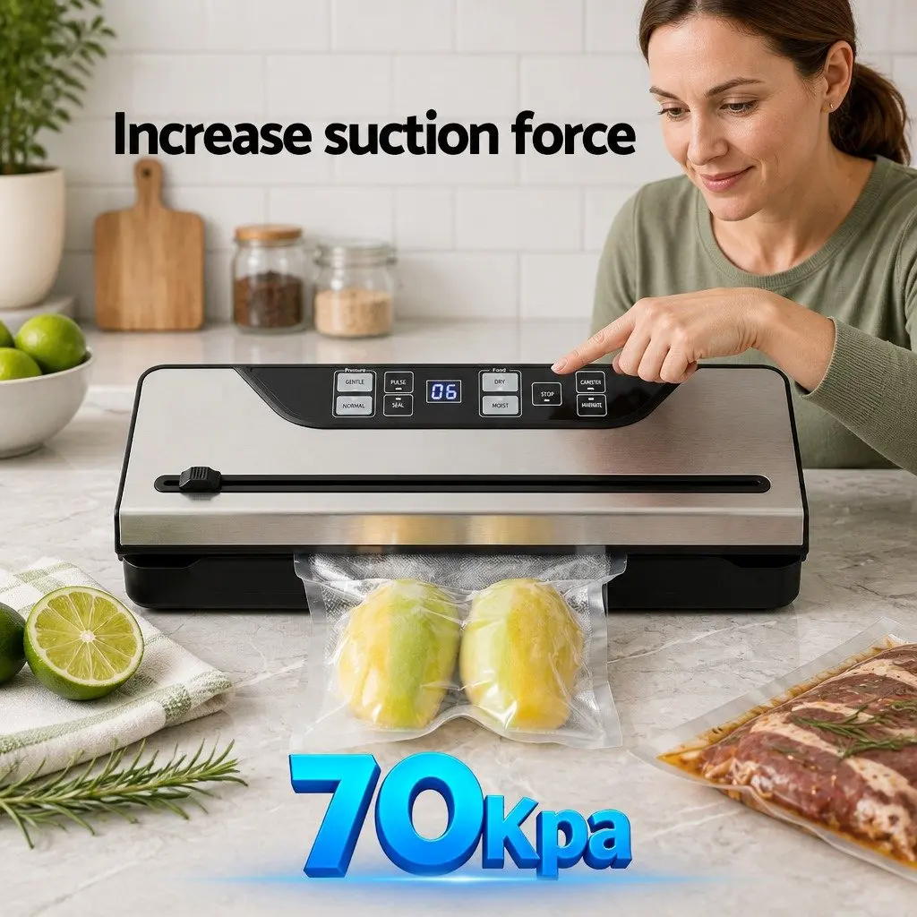 Food Vacuum Sealer Machine Auto Seal 9 Modes Marinate Adjustable Vacuum Pressure Black