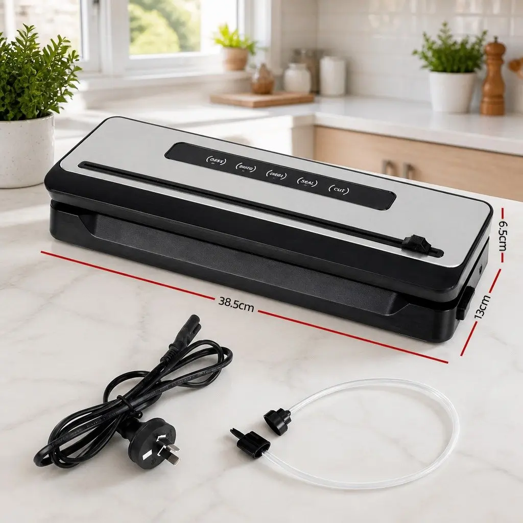 Food Vacuum Sealer Machine 110W Kitchen Storage Sealing Cutter Black 385x130x65mm