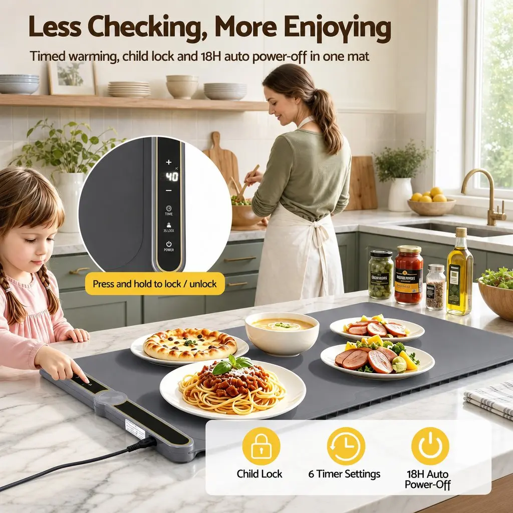Food Warming Mat 80cm Electric Buffet Tray Roll Up Storage Grey Touch Control