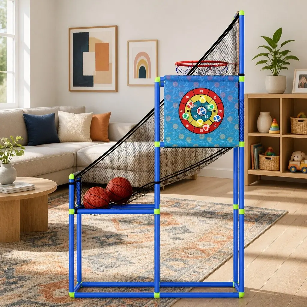 Basketball Shooting Game Machine 3-in-1 Electronic Scorer Adjustable Indoor