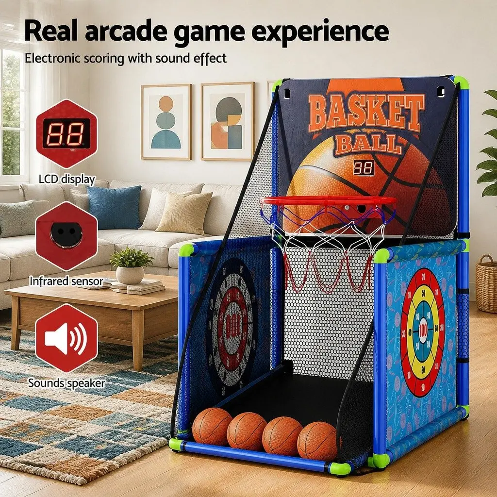 Basketball Shooting Game Machine 3-in-1 Electronic Scorer Adjustable Indoor
