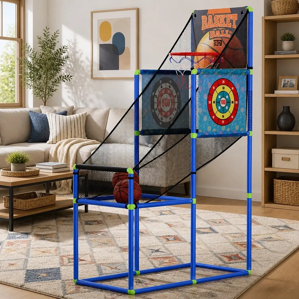Basketball Shooting Game Machine 3-in-1 Electronic Scorer Adjustable Indoor