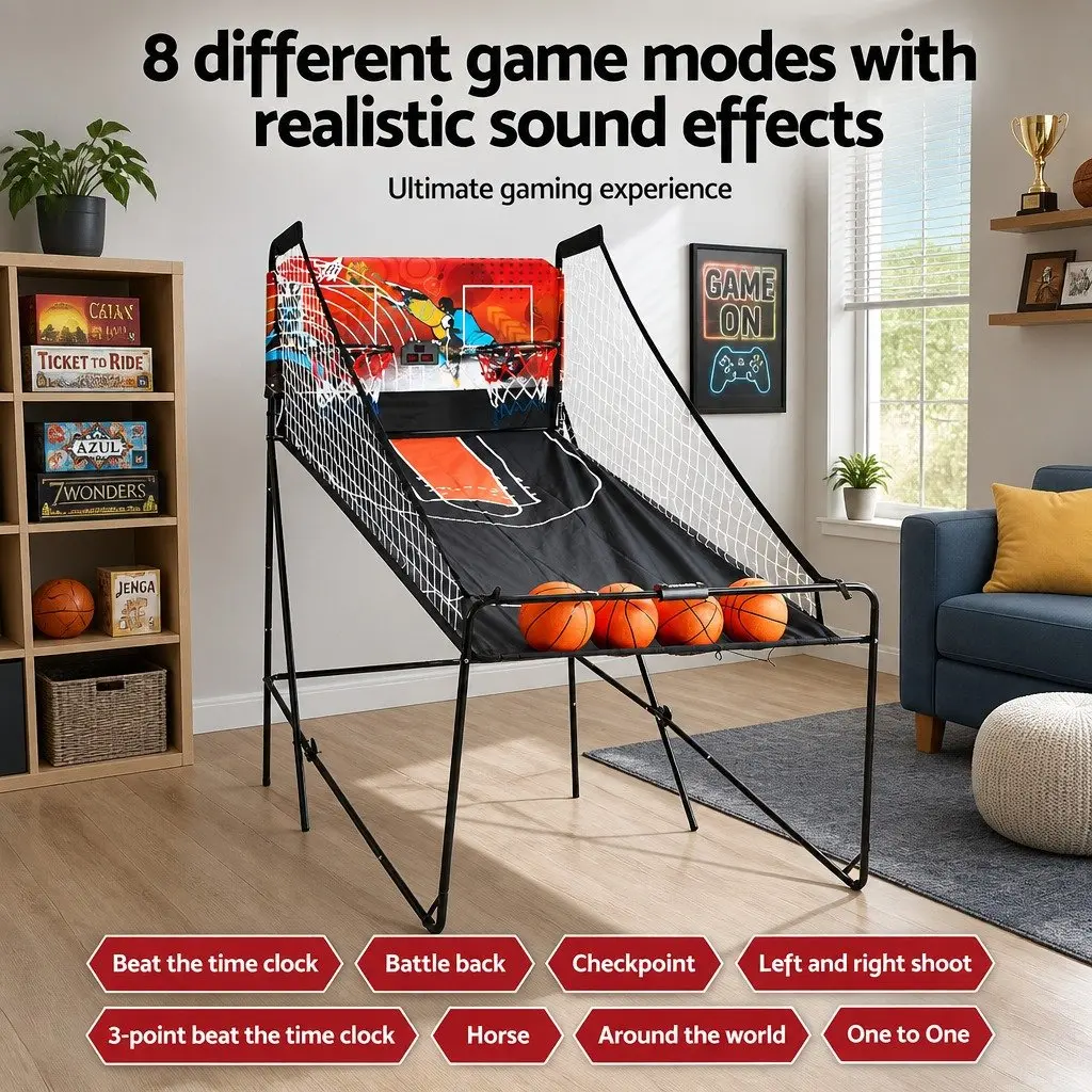 Basketball Shooting Machine Electronic Scorer 8 Game Modes Double Shoot 216x107x205cm Black