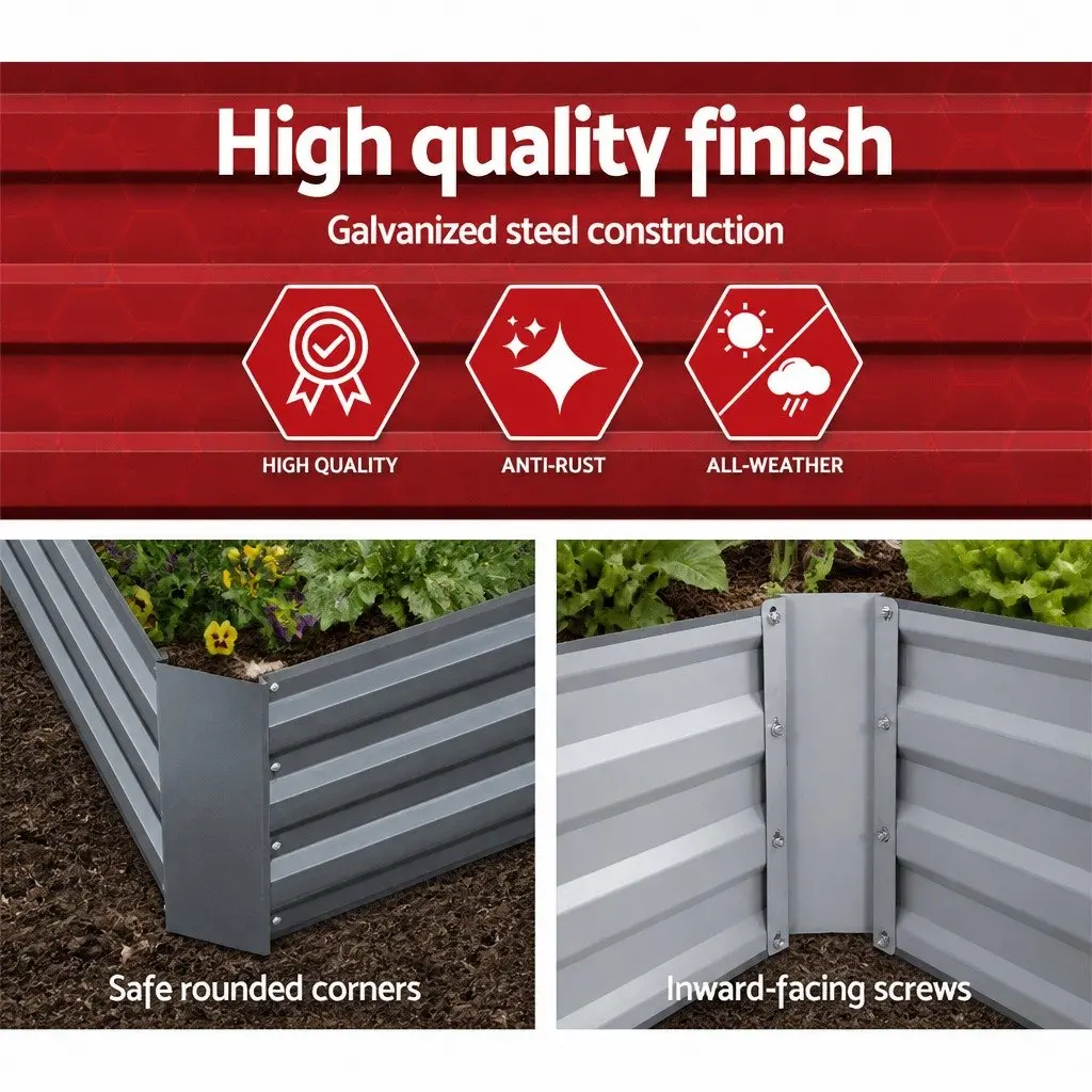 Raised Garden Bed Vegetable Fruit 150x90cm Aluminium Grey Galvanised Steel Planter Box
