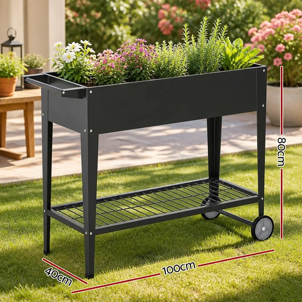 Raised Garden Bed Elevated Planter Box 100x40x80cm Aluminium Grey Mobile for Herbs Vegetables