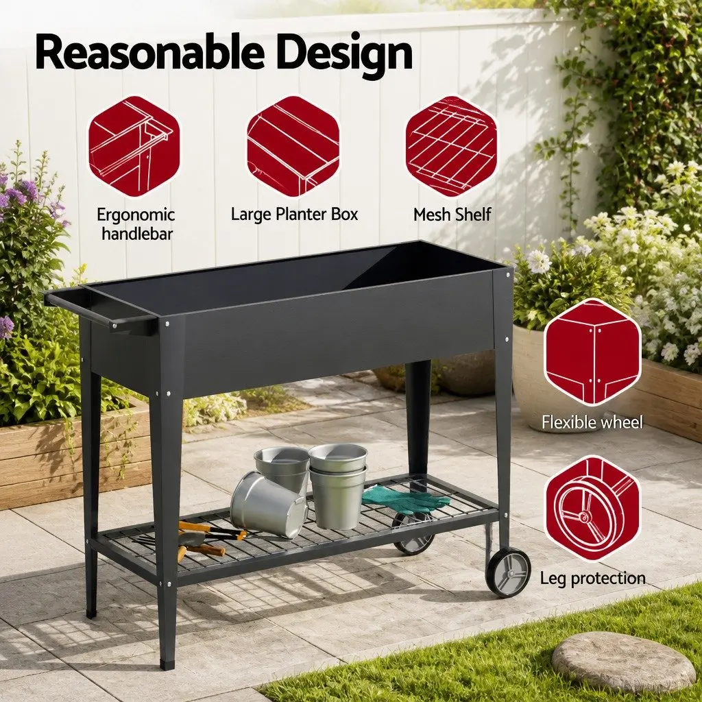 Raised Garden Bed Elevated Planter Box 100x40x80cm Aluminium Grey Mobile for Herbs Vegetables