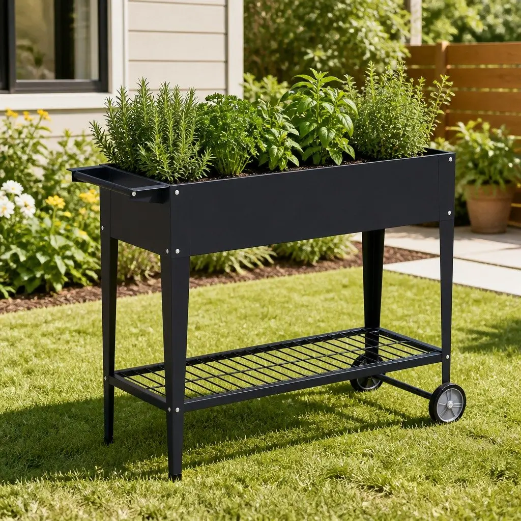 Raised Garden Bed Elevated Planter Box 100x40x80cm Aluminium Grey Mobile for Herbs Vegetables