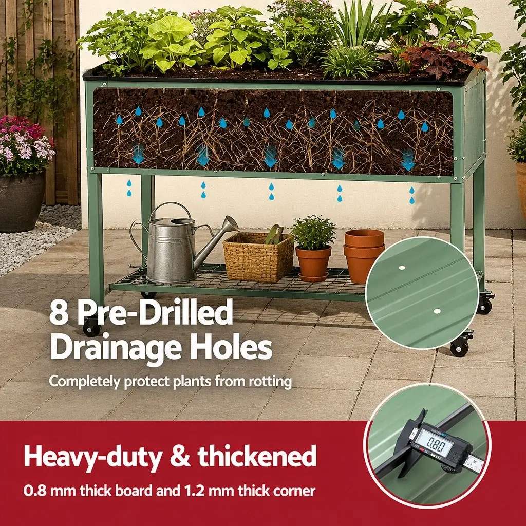Elevated Garden Bed Mobile Planter 81cm Height Green