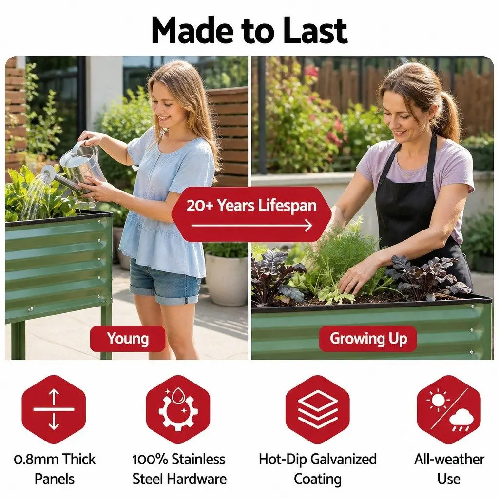 Elevated Garden Bed Mobile Planter 81cm Height Green